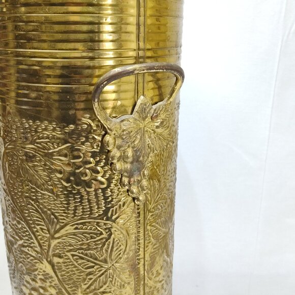 Umbrella Cane Brass Stand Grape Handle Detail Hand Hammered Reverse Floral Vinta - Picture 6 of 9